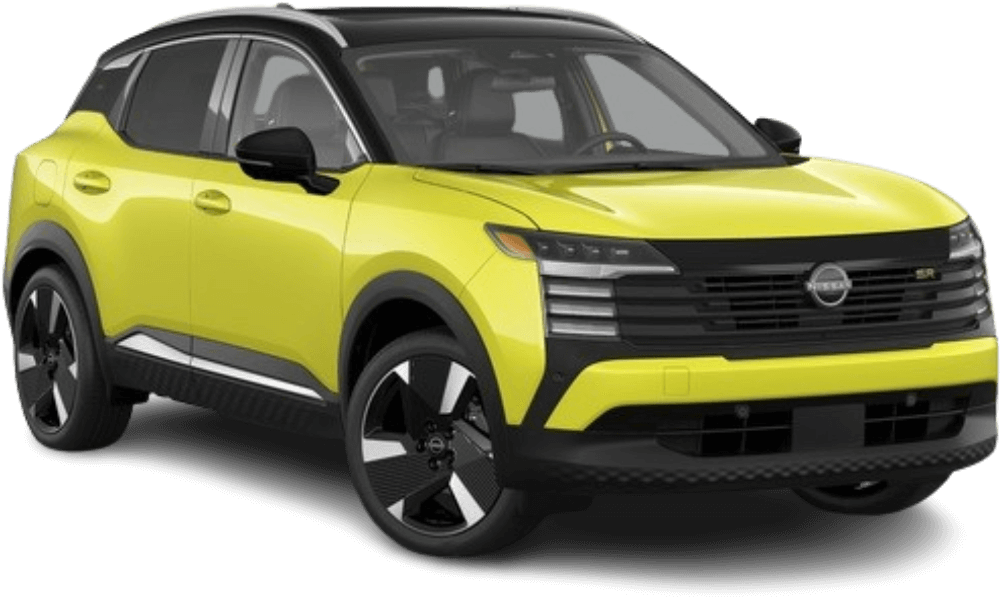 Approved yellow 2026 Nissan Kicks SR passenger-side hero view